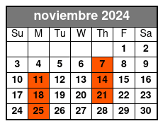 Pick-Up Location 1 noviembre Schedule