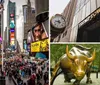 The image shows a bustling Times Square in New York City characterized by its vibrant electronic billboards dense traffic and crowds of pedestrians