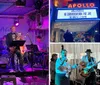 A jazz band performs on stage in an intimate venue with a cozy ambiance